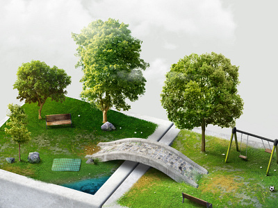 Landscape WIP: Update 3d garden landscape photoshop rendering