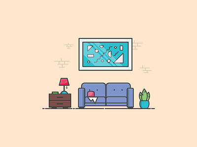 Things from past # 17 : Living Room Pt. 2 abstract art colors couch flat illustration geometric graphic art graphic design household icon icon artwork illustration illustration art illustrator lamp living room minimal plant sofa vector