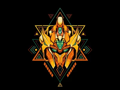 Golden Knight abstract geometric art gold gundam illustration knight line art mystic robot sacred geometry sci fi