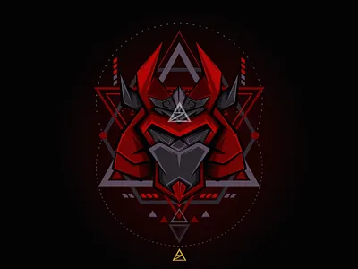 Red Samurai abstract design geometric art illustration japanese kabuto line art mecha mystic robot sacred geometry samurai sci fi symbol triangle