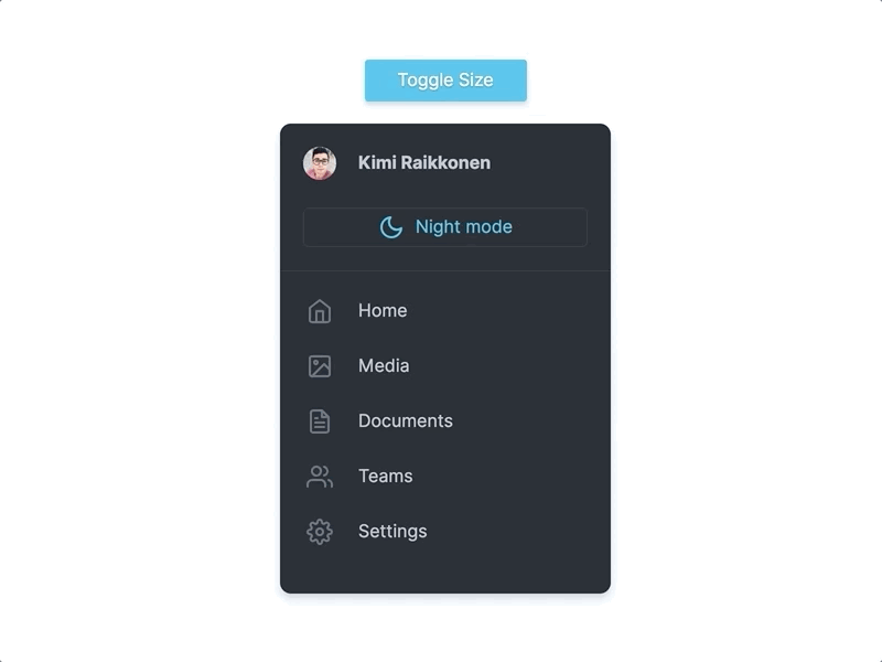Sidebar codepen component dark mode design icon icons menu night mode prototype sidebar theme ui ux