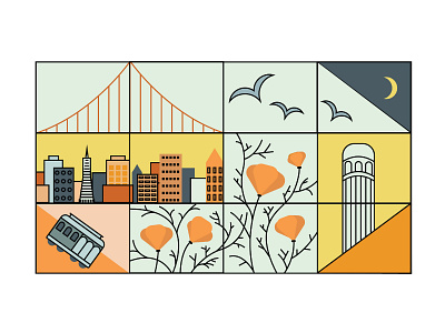 The City by the Bay! birds cable car california city coit tower golden gate moon poppy san francisco sf trolly car