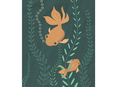 Lucky Goldfish bubbles goldfish illustration pond seaweed