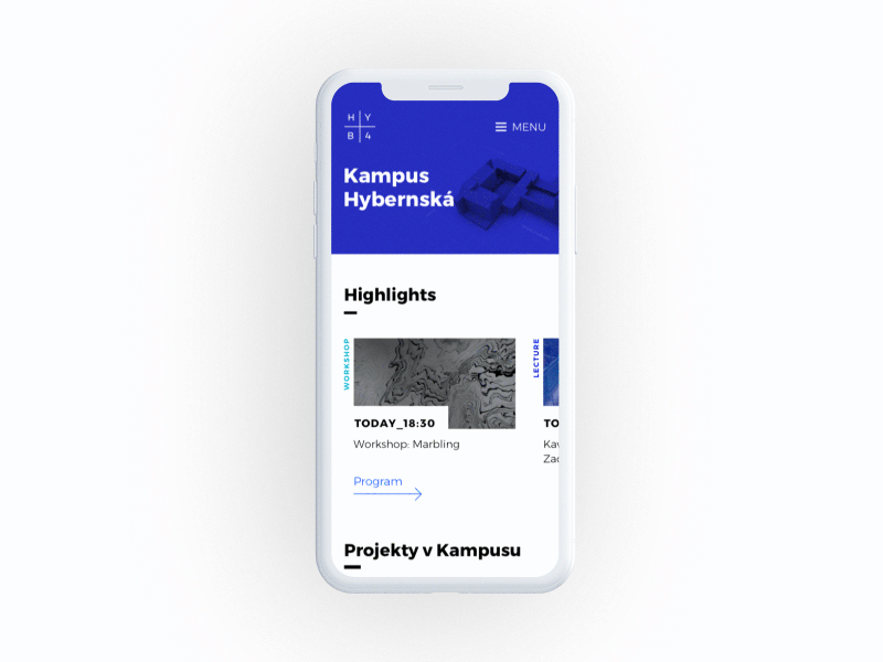 Hybernská Campus Mobile Flow campus homepage design iphonex mobile responsive university user flow