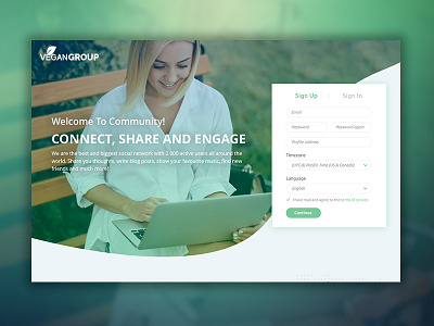 VeganGroup | Landing page design landing sign up social network ui ux vegan web