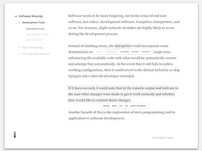 Desktop Writing Application "Serifs" app design minimal text editor typography ui ux writing