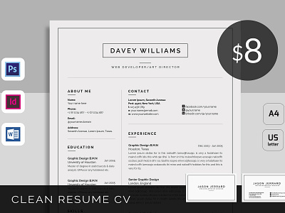 Resume/CV a4 clean resume creative resume curriculum vitae cv cv template design doc minimal minimal resume modern modern cv modern resume professional professional resume resume resume template template us letter word template