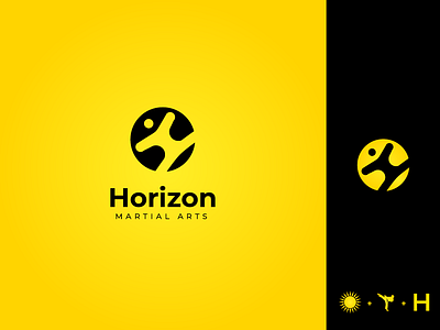 Horizon Martial Arts Logo branding circle logo clean creative creative design flat h horizon kick logo man logo martial arts vector yellow