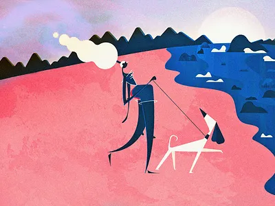 Walking artwork characer digital dog girl illustration layout vector walking