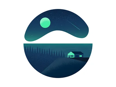 Nighttime cabin illustration illustrator moon night vector