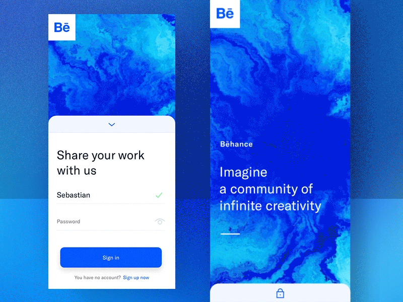 #02 Behance | Login 🔒 background background pattern behance blue button login login form motion password swipe transition username