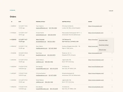 Flpbk — Orders Table admin desktop list orders page table