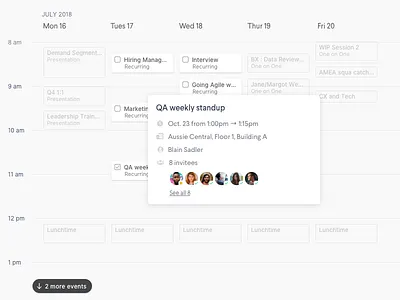 Calendar Event Detail View calendar calendar design calendar ui event modal popup schedule scheduling sketch