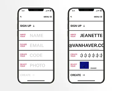 Sign Up app artsy black white brutalist design experience interface mobile sign up ui ui ux design user