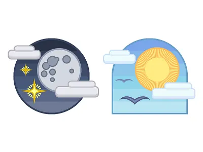 Night And Day Badges branding design icon illustration illustrator logo vector