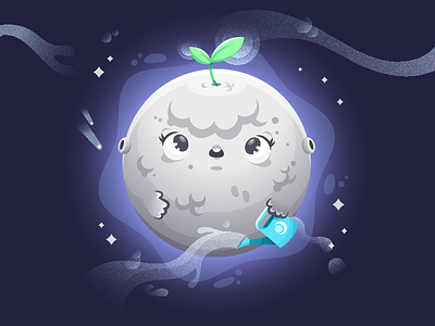 Green Moon character green illustration illustrator moon nature space sprout vector