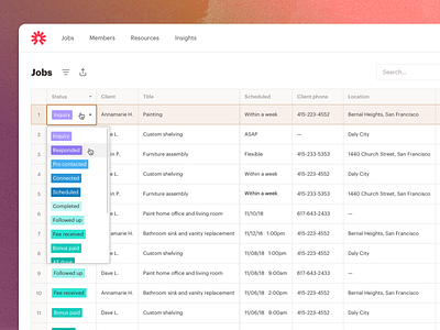 Job statuses admin data edit jobs management operations prefer referrals soloists statuses table tags tools