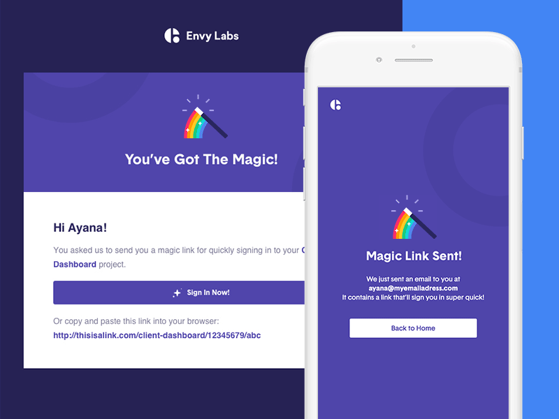 Magic Link basetica button email magic mobile purple rainbow template ui wand