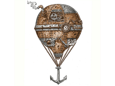 Adventure Machine anchor art design graphic design graphic art graphite hand drawn hot air balloon illustration machine steampunk texture