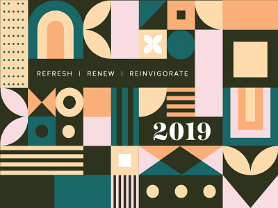 refresh | renew | reinvigorate 2019 abstract banner circle minimal minimalist new year pattern refresh shapes square