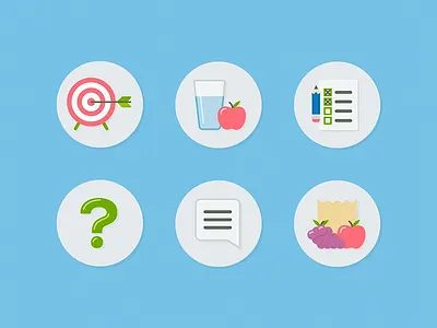 Health Icons apple archery chat diet faq food goals grapes groceries health iconography illustration list nutrition