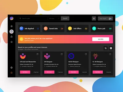 Dashboard Dark Mode black dadhboard dark design dribbble gradient jobportal ui ux web website