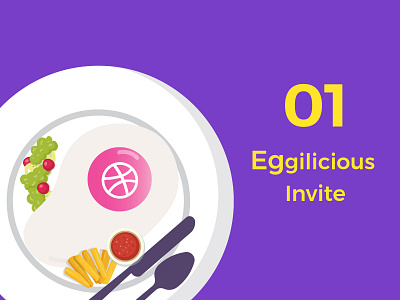 Eggilicious Dribbble Invite dish dribbble invitation dribbble invite egg egg hunt eggs famous egg food food app illustration invite popular recipe record record player trending