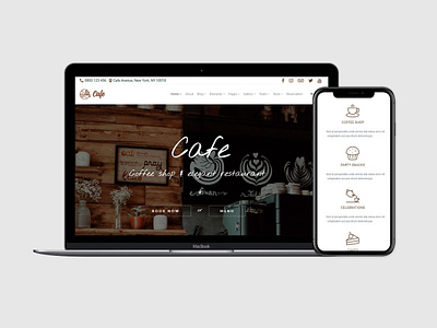 MacBook Responsive View - Cafe WordPress Theme business cafe cafe branding cafe menu coffee design drag drop landing page page builder plugins responsive restaurant shop site builder template theme ui web design web development wordpress