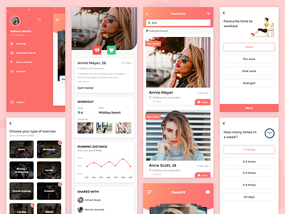 Workut chat dating excercise fitness like orange simple design time ui ux