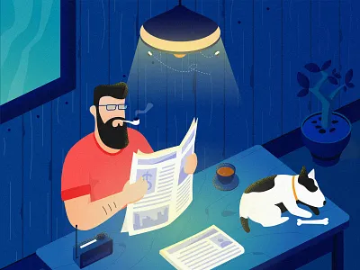 Relaxing at night illustration android animation branding clean cooking dashboad design food hand illustration indoensia landing page logo mobile night table typography ui web website