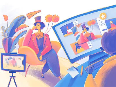 Moonworkers Profile Illustration character design design process design studio digital art film graphic design illustration interior movie networking profile room video video production