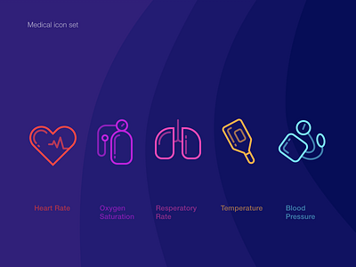 Medical icon set blood heart level medical o2 resperation temperature