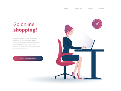 Girl online shopping illustration - website header colors design flat flat design girl girl boss girly graphic graphic design header illustration inspiration laptop minimal online pink shopping ui watch website