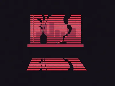 Evenings inside apartment blind building cigarette city dark evening flat house illustration plant rain room shadow window