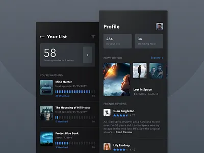 App for Tracking Your Series Viewing Activity app dark design films fireart fireart studio ios ui user experience ux