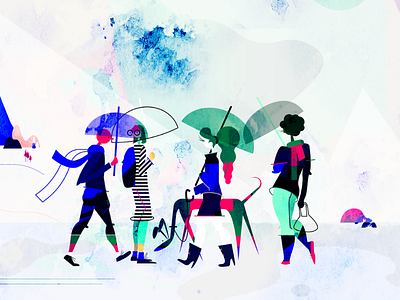 Rain character dog girl illustration illustrator layout people rain vector vectorart wetter