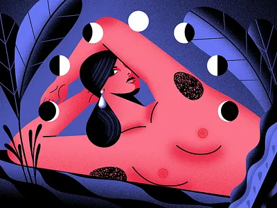 Magic Moon Week digitalillustration illustration illustrator lifestyle magicmoonweek moon moonphase night plants vector woman