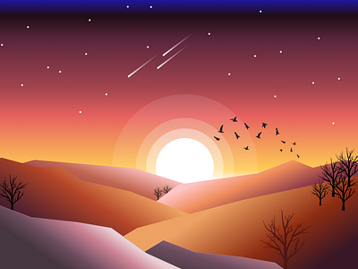 Landscape Illustration colors dark art illustration logos mountain silhouettes sun vector