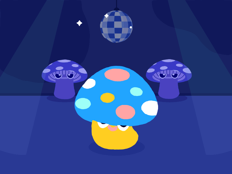 🕺🍄Shrooms on Shrooms 🍄🕺 character dance dancing disco drugs fun fungus funny mushroom party shrooms spotlight sticker
