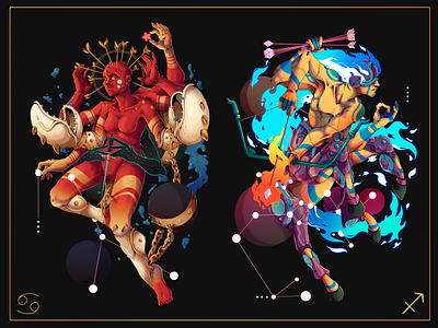Astral.12 Cancer & Saggitarius cancer character design character designer design freelance illustration leo peru saggitarius zodiac zodiac signs