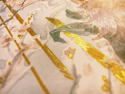 Details commission composition detail gold golden illustration illustrator line painting sakura watercolor