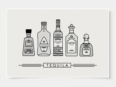 Tequila - Bar Poster alcohol bar posters black and white bottles cocktail flat design illustration ink casket line illustration minimal art minimal art prints minimalist poster print tequila wall art wall posters