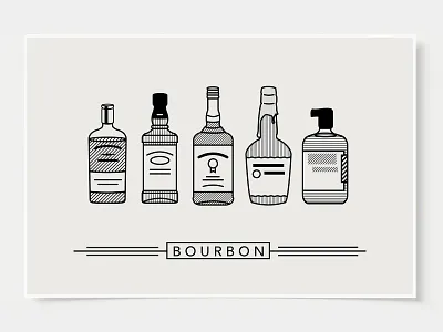 Bourbon - Bar Poster alcohol bar posters black and white bottles bourbon bourbon poster cocktail flat design illustration ink casket line illustration minimal art prints poster print wall art wall posters