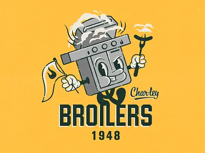 Charley Mascot badge barbecue character grill grit illustration mascot retro script swag texture typography vintage
