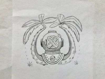 Diver logo sketch beer branding diver drawing logo palm tree tentacles