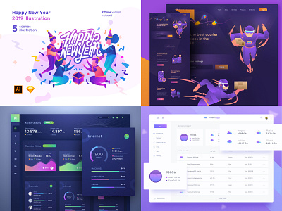 Top 4 2018 clean dark dashboard design illustration ios landing page landingpage new year payment purple robot ux