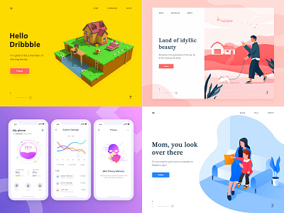 2018 colour dribbble ui ux 可视化 应用 插图 清洁