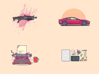 Top 4 of 2018 ( Well it's been a month only ) aston martin essentials flat illustration fortnite graphic art graphic design icon illustration illustration art illustrator iphone macbook minimal notebook pen top 4 typewriter vector vintage wristwatch