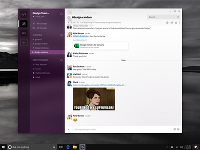 Slack reimagined with Fluent Design application branding chat design fluent design microsoft slack ui visual design windows 10