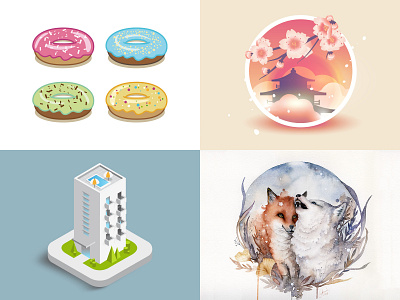 2018 donuts dribbble food illustration isometric isometric design japan sakura top 4 watercolor